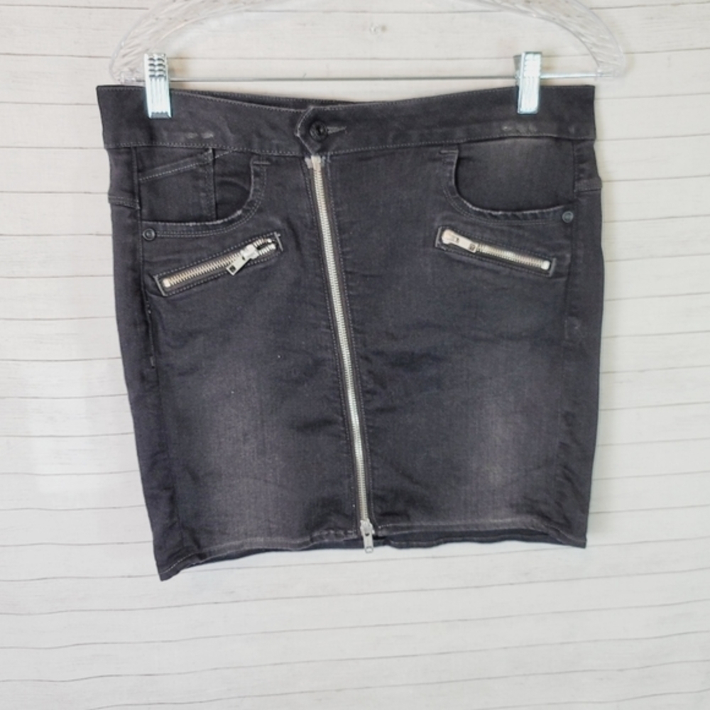 G-STAR LYNN ZIP LONG MINI DENIM SKIRT IN FADED BLACK, SZ 29